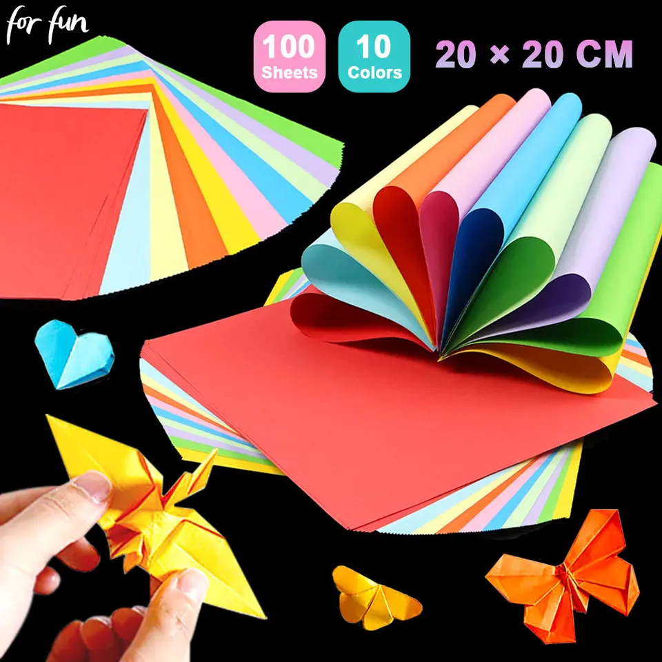 Pre zábavu 100 listov Dvojité strany farebný papier 20x20cm štvorcový origami 10 farieb detská ručne vyrábaná origami DIY rezanie papiera