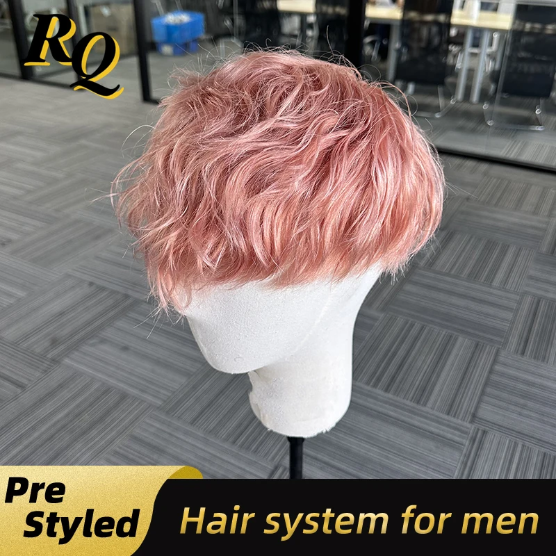 Pred štýlom Farba plná čipka základňa Toupee ružová farebná móda skutočné ľudské vlasy mužské parochne náhrady Toupee Hair Protéza