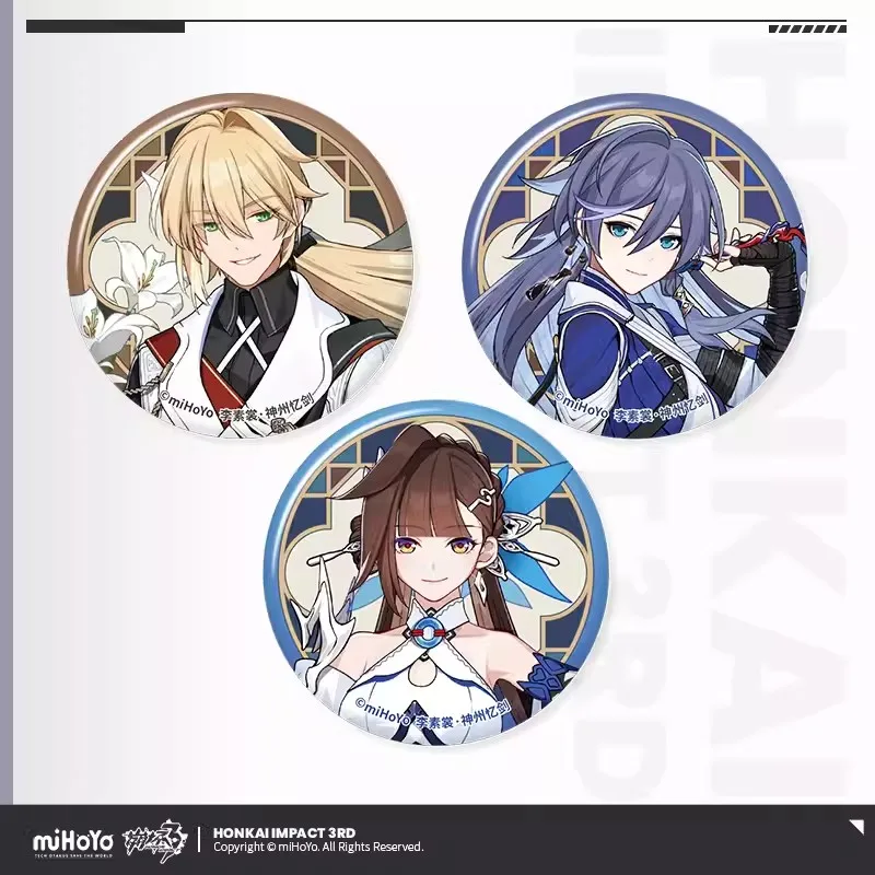 Predaj Mihoyo Oficiálny honkai dopad 3 Svätá trasa Series Tinplate Badge Suits Elysia Seele Kiana Mei Bronya Cosplay Gifts