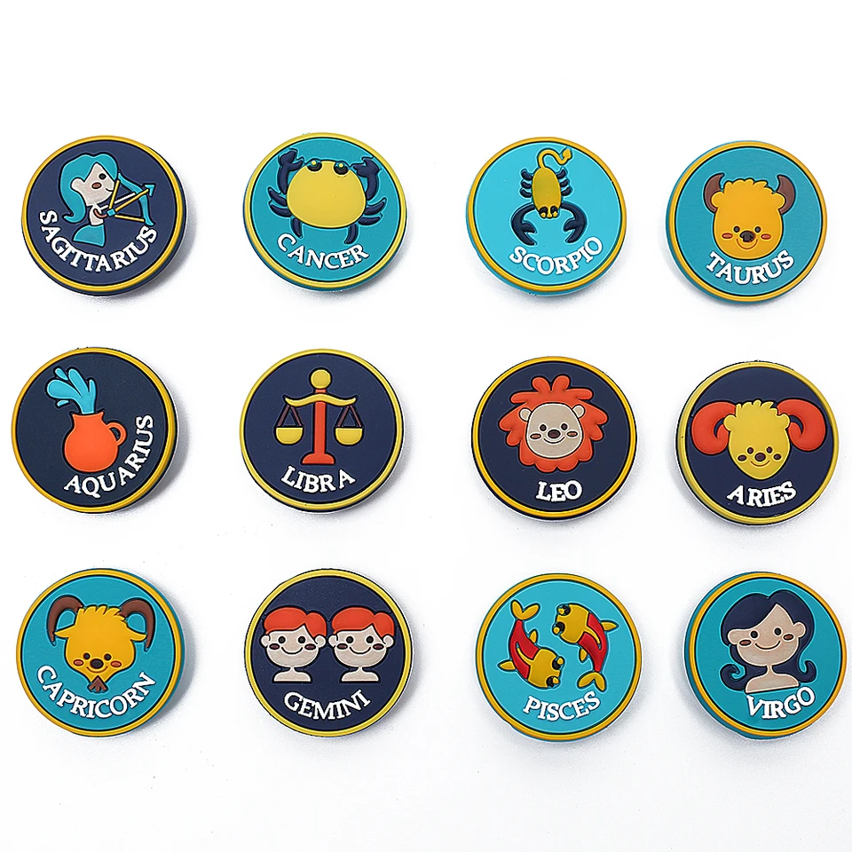 Predaj noviniek 1ks PVC Shoe Charms 12 Zodiac Signs Adsess Doplnky dekorácie Fit detské párty darčeky