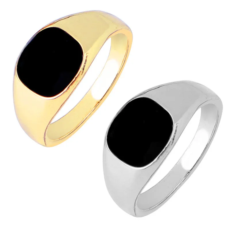 Predaj pánsky z nehrdzavejúcej ocele prsteň Zlato farebná farba Hip Hop Rings Black Drop Ring for Men Punk Punk Jewelry Veľkoobchod