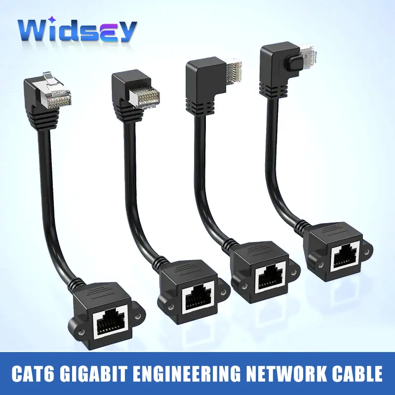 Predlžovanie siete Kábel Cat 6 gigabitu muža na ženský lakť 90 stupňov RJ45 tienený sieťový kábel s predlžovacou čiarou uší