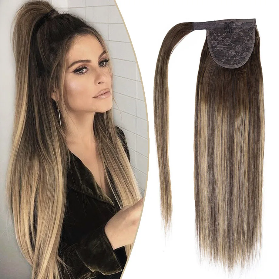 Predlžovanie vlasov cop cytail ľudské vlasy Pony Tails Extension Straight cop predlžovanie ľudské vlasy zabalenie okolo kúzelných pasty cop