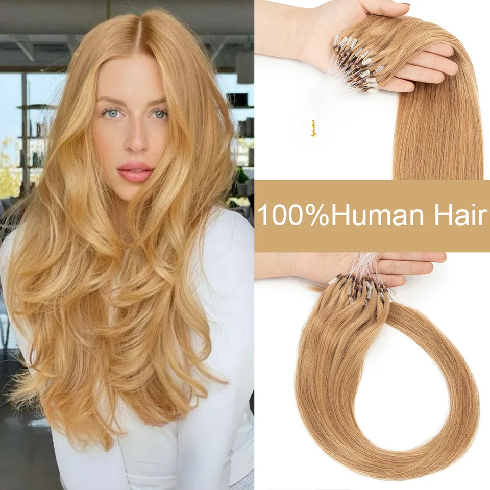Predlžovanie vlasov mikro slučky Prírodné skutočné ľudské vlasy Micro guľôčky Vlasy Non-Remy Black Brown Blonde Micro Links