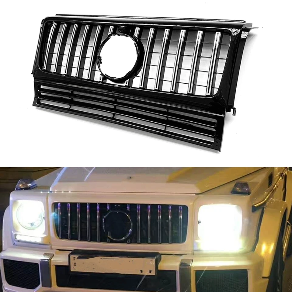Predná mriežka automobilu Strieborná horná nárazníčka s kapucňou sieťou pre gril pre Mercedes Benz G Class W463 G500 G550 G63 G65 G55 AMG 1990-2018 GT Style