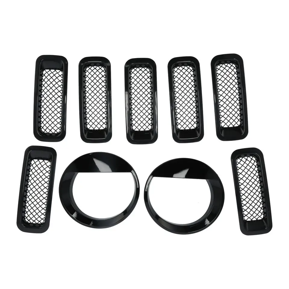 Predná mriežka mriežky vložky vložky svetlometu orezávacie prstene súprava súpravy Fit for Jeep Patriot 2012 2012 2013 2014 2015 2016 svetlometový rámec.