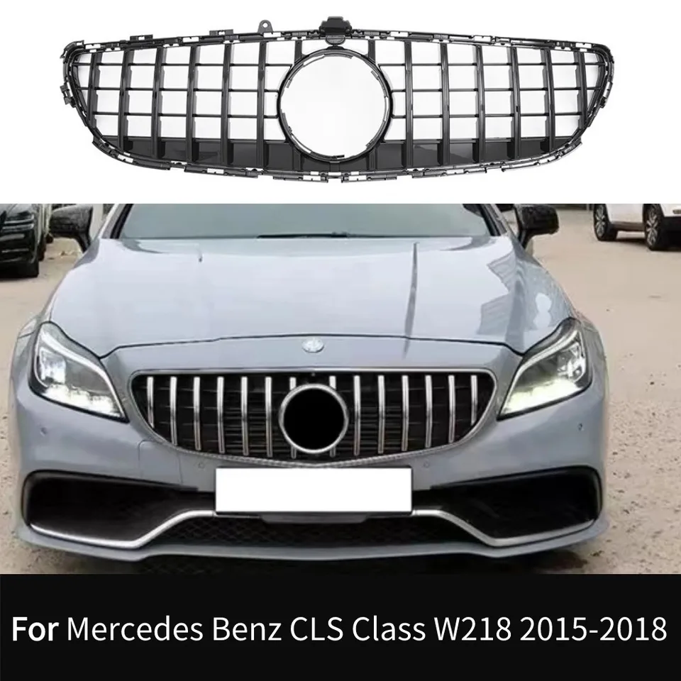Predná mriežka pre mriežku pre Mercedes Benz CLS trieda W218 2015-2018 GT R Čierna/strieborná s rámom s hornou mriežkou kapucň