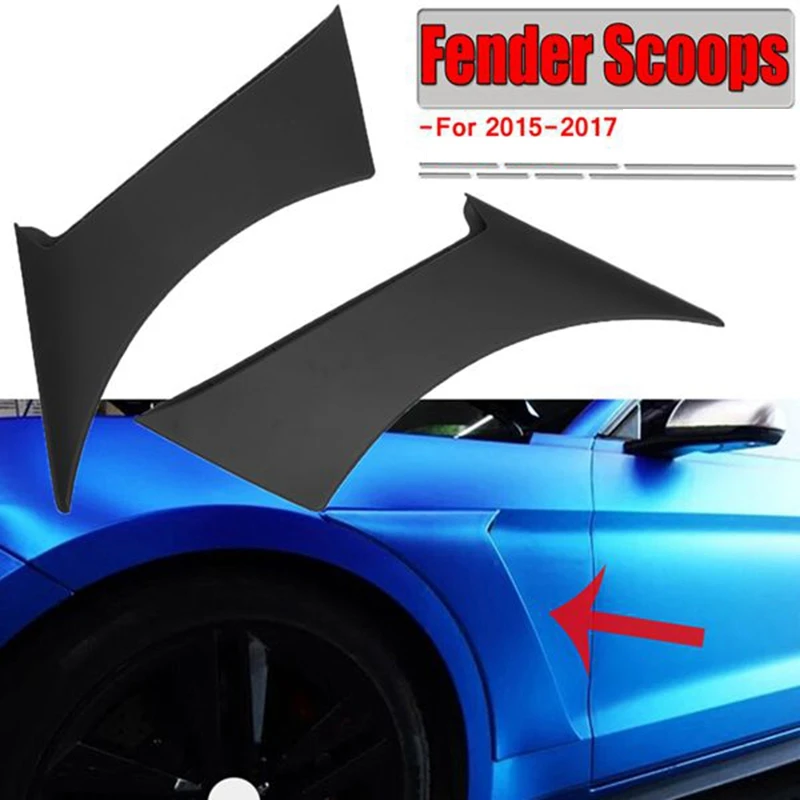 Predná strana Fender Fender Dvere Scoops Cover Cover Black pre Ford Mustang GT350 Style 2015- Fenderove kopce