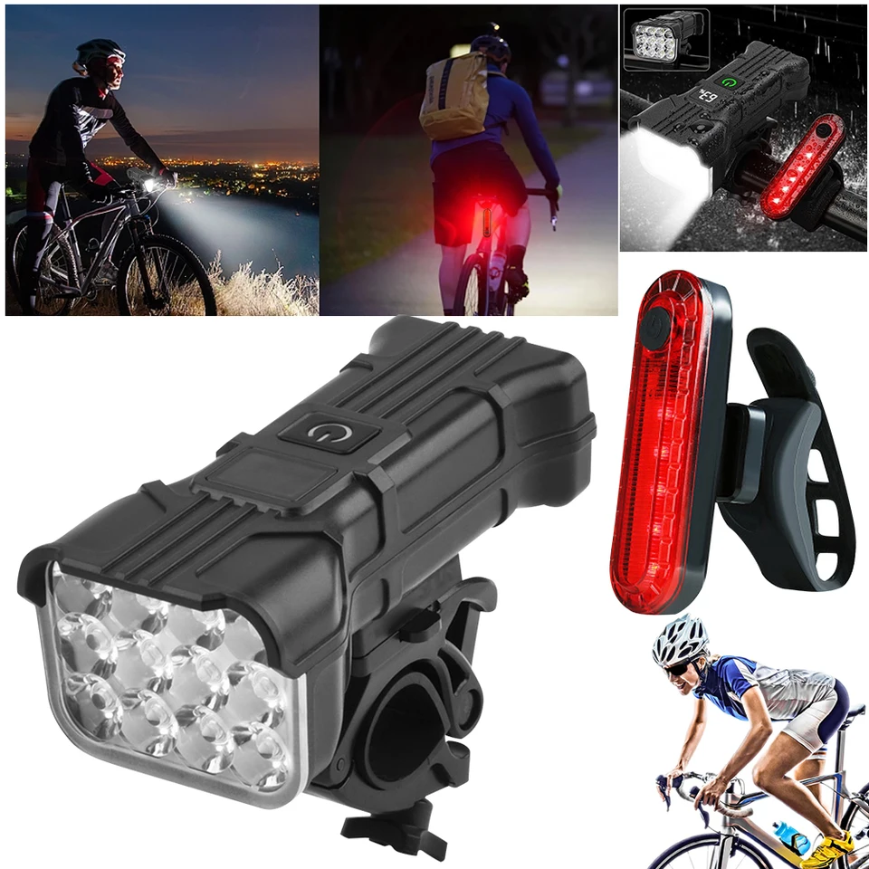 Predné a zadné svetlá bicyklov predné svetlá 12 korálikov Super jasné bicykle Light 360 stupňov Rotačné 1200 mAh