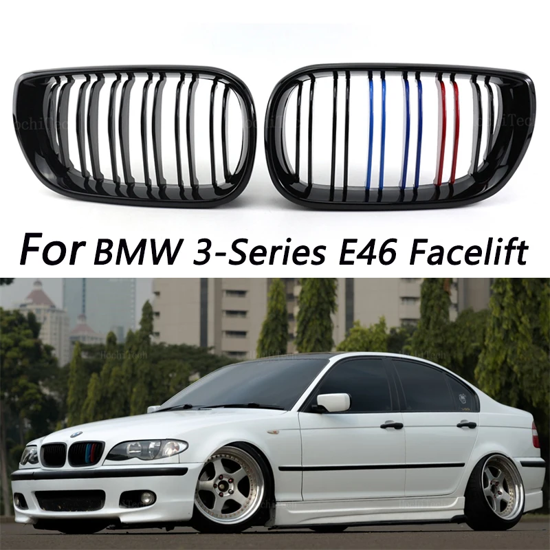 Predné centrum Bright Black Wide Kidney Hood Grill Grill pre BMW E46 Saloon 4 Dvere 3 Series 2002 2003 2004 2005 320I 325XI 330xi