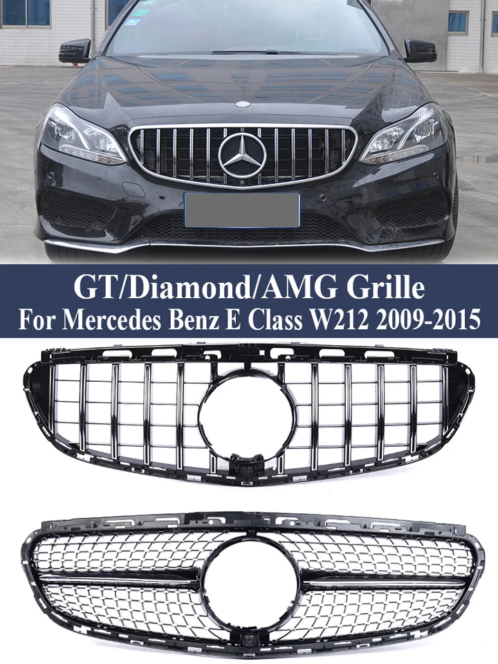 Predné pretekárske gril pre Mercedes Benz E Class W212 2009-2015 Panamericana GT mriežka diamant AMG Čierne strieborné doplnky