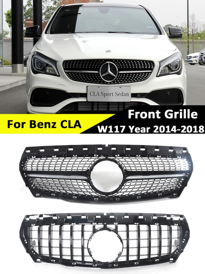 Predný nárazník GT GRIL pre Mercedes CLA W117 2014-2018 Diamond AMG Racing Style Grile CLA45 CLA35 Vonkajšie doplnky automobilov