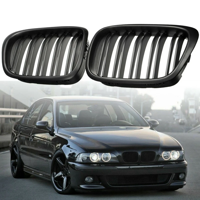 Predný nárazník obličky Grill Dual Slat Grilles pre BMW E39 5 série 525 528 1995-2004 Matte Black