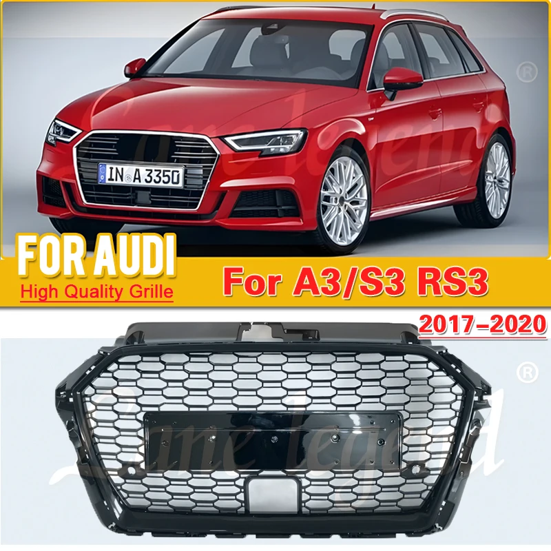 Predný nárazník pre Audi A3 A3L 2017-2020 Center Center Honeycomb Mesh Grill pre čiernu mriežku v štýle Audi RS3 s modifikáciou ACC