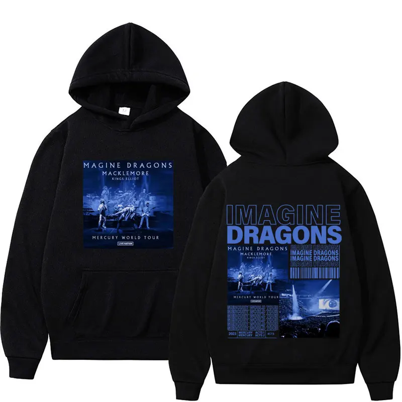 Predstavte si, že Dragon World Tour 2024 Album mikiny pre mužov hip hop štýl Streetwear mikiny muža Casual Dlhá rukáv prerozdelené mikiny