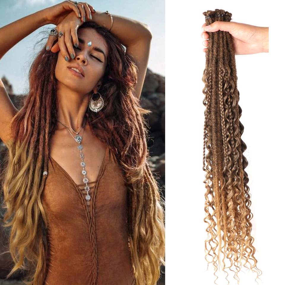 Predĺženia dredov 24 palcov 3in1mixed de Dreads Full Set Syntetické kučeravé konce konce hippie v štýle Boho Wavy Dreads Ručne vyrábaný vrkoč v