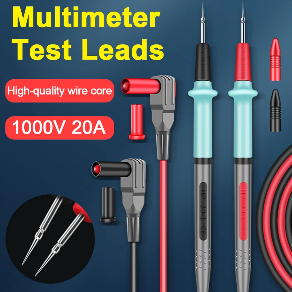 Predĺženie 1000 V 20A Silikónový test Olovo Vysoko presné meranie Multimeterový sonda Testovací kolíkový drôt aligátor pera 1 páry 1 páry