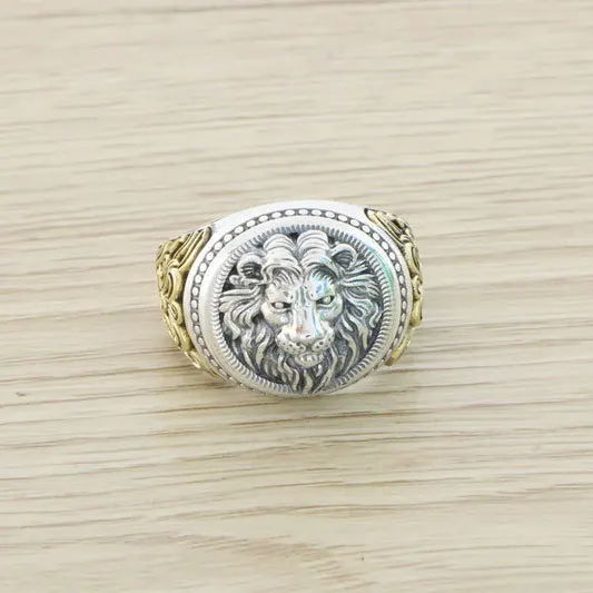 Prehnaný pánsky strieborný prsteň, dominantný lev, retro osobnosť, punk rock, meď a strieborné šperky, 925 SILV
