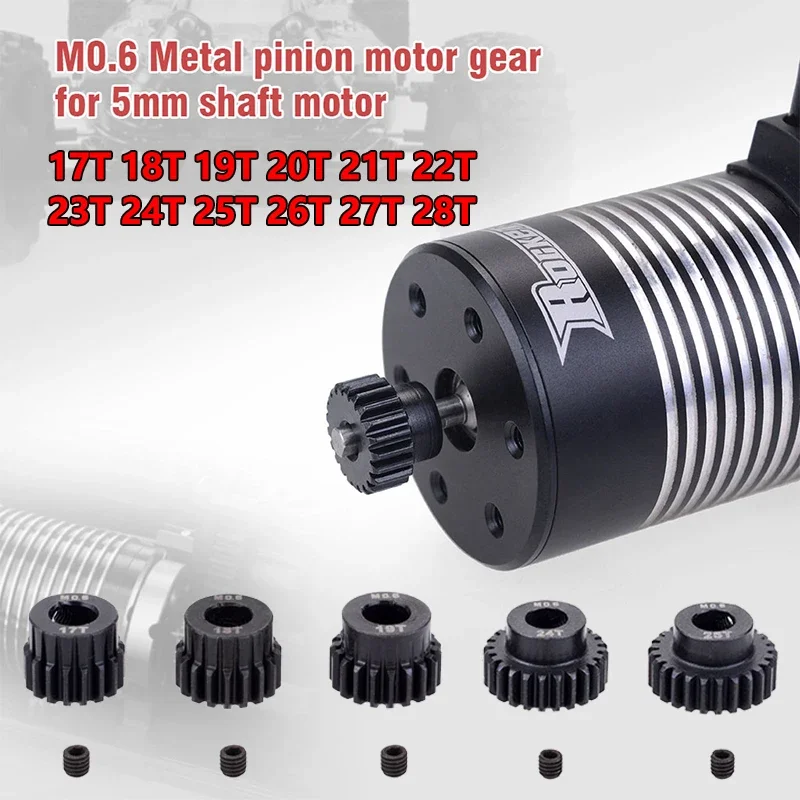 Prekonať hobby 3pcs m0.6 32dp 5,00 mm kovový pastorok prevodové vybavenie 13T-28T 16T 17T 18T 19T 20T 21T pre 1/8 1/10 RC Monster Truck Truck