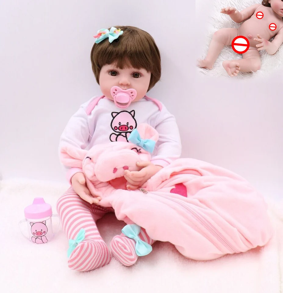 Premie detská veľkosť 48 cm celotelové silikónové ružové ošípané súpravy Bebe Doll Reborn Doll Doll Water Bath Doll Hračka vianočné GFIT
