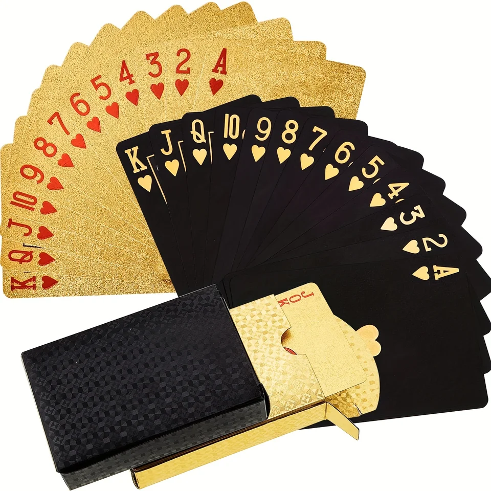 Premium nepremokavé plastové domáce zvieratá pokerové karty - ideálne pre rodinné hry a večierky (Black & Golden） Vianočné darčeky Vianoce