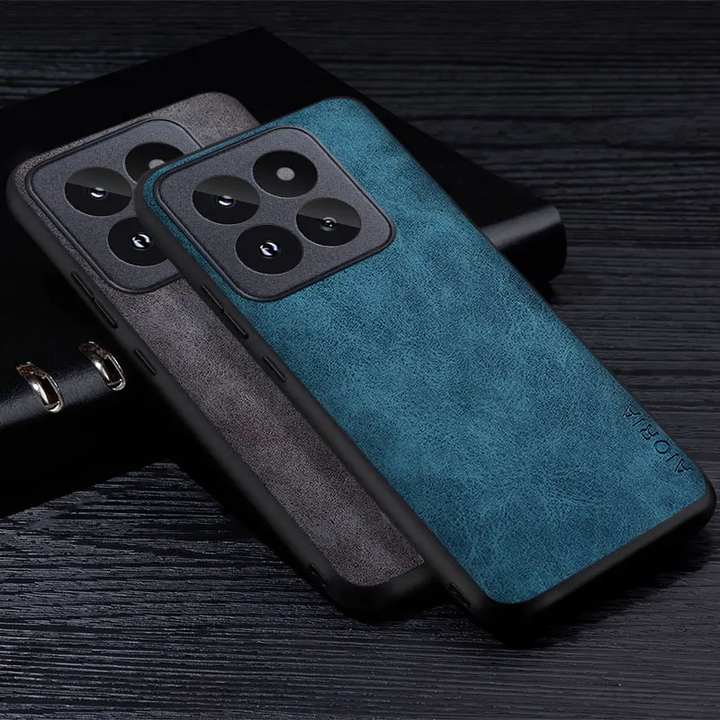 Premium pu lethe telefónny puzdro pre Xiaomi 14 Ultra Pro Scratch-rezistentný tuhý farebný kryt pre Xiaomi 14 Ultra Case