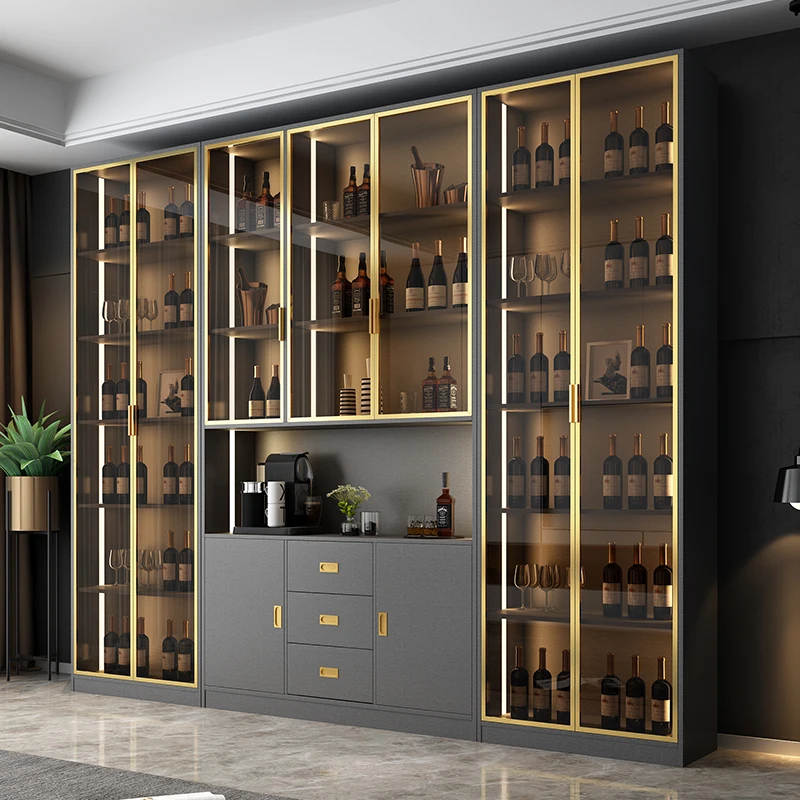 Prenosná barová skrinka luxusné otvorené skrinky nástenné kovové skladovacie stojan na víno High -end nábytok závesný železný whisky whisky
