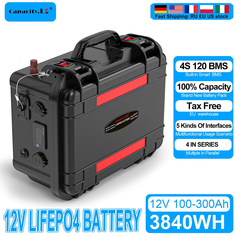 Prenosná batéria LIFEPO4 12V 100AH ​​200 300AH 4S1P s ochrannou stanicou BMS Outdoor Party Fishing High-výkonná energia