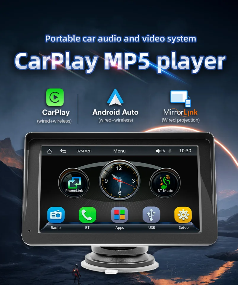 Prenosná dotyková obrazovka s USB AUX pre zadné zobrazenie fotoaparátu 7 palcov CarPlay Android Auto B5300 Car Auto Radio Multimedia Video Player