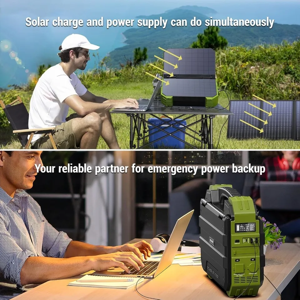 Prenosná elektráreň so vstavaným solárnym panelom, 614Wh/192000 mAh batéria LifePo4, 1000 W solárny generátor s