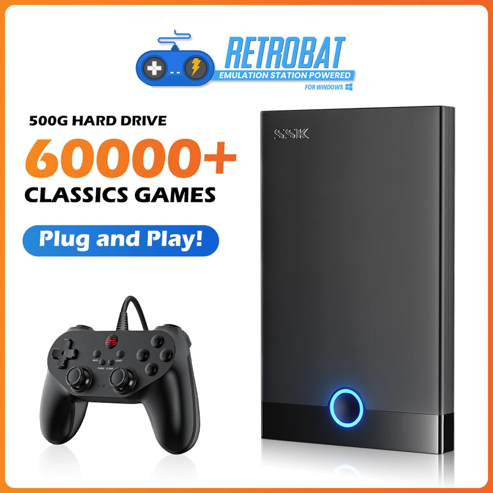 Prenosná externá hra HDD Rerbat 500G Pevný disk pre PS2/PSP/PS1/Sega Saturn/Wii/Wiiu so 60000 retro videohra pre Windows pre Windows