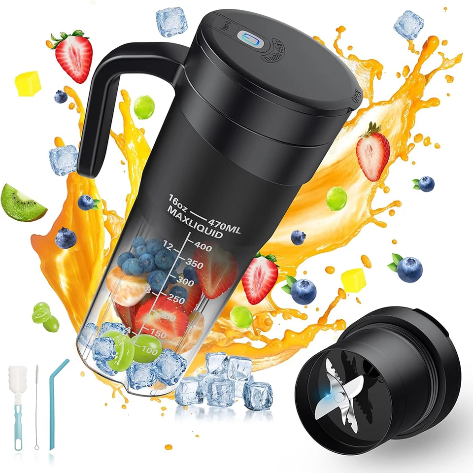 Prenosná fľaša mixéra čerstvý odšťavovač 470 ml smoothie mixéra a mixérový elektrický oranžový ovocný džús extraktora so slamkou