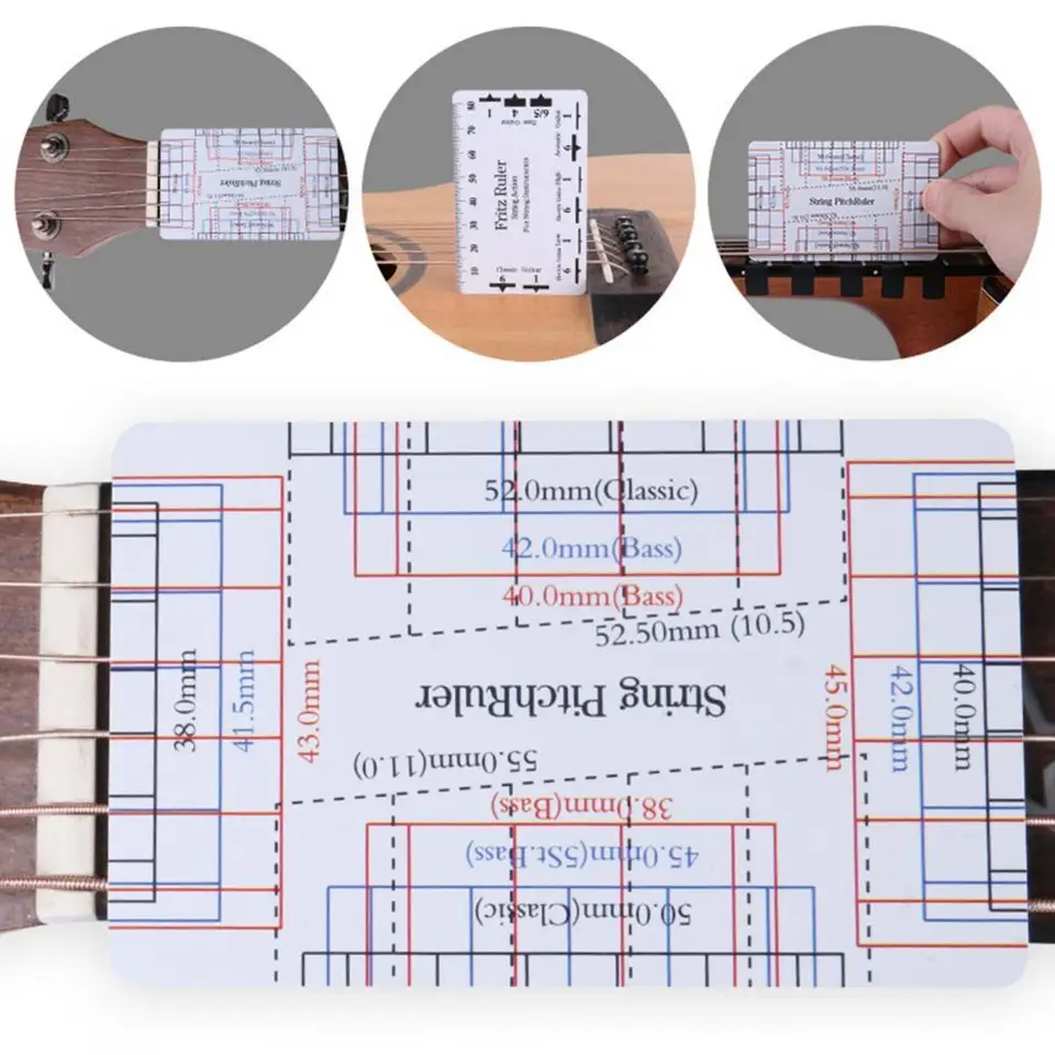 Prenosná gitarová reťazca akčného rozchodu Pitch Pitch Ruler Meranie pre basové klasické elektrické akustické gitarové nástroje Výkaly dielov