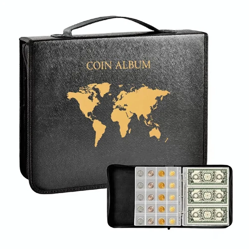 Prenosná kolekcia Coin Set 200 panelov PVC Transparent Loose-Lef Filatelic Book Album s ochranou zipsov