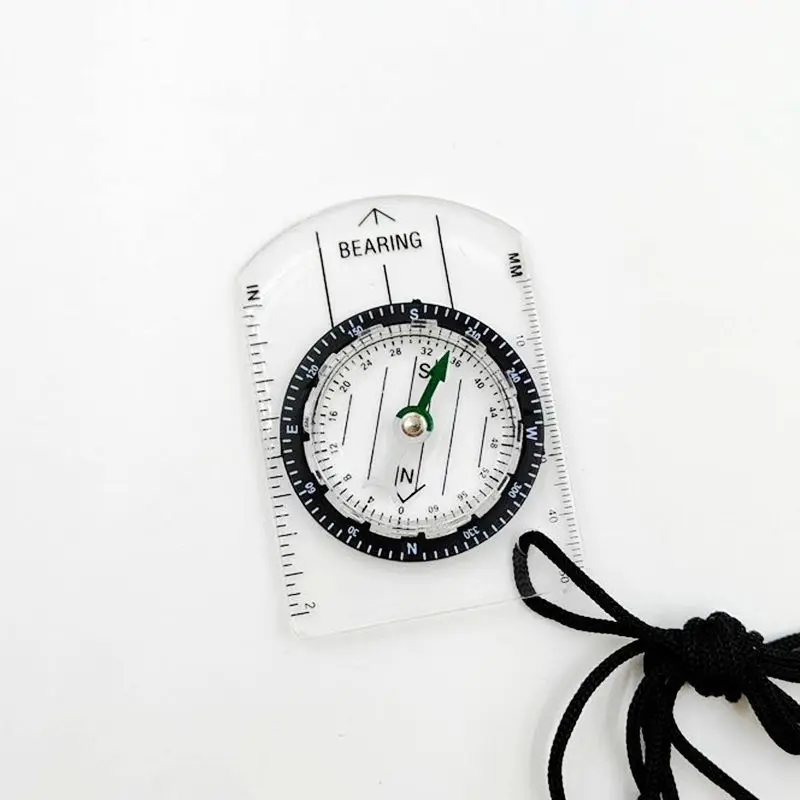 Prenosná kompasová stupnica pravítka Multifunkcia vonkajšieho priehľadného mini akrylového kompasy s mapovými pravítkomi Lanyard 70x48x9mm