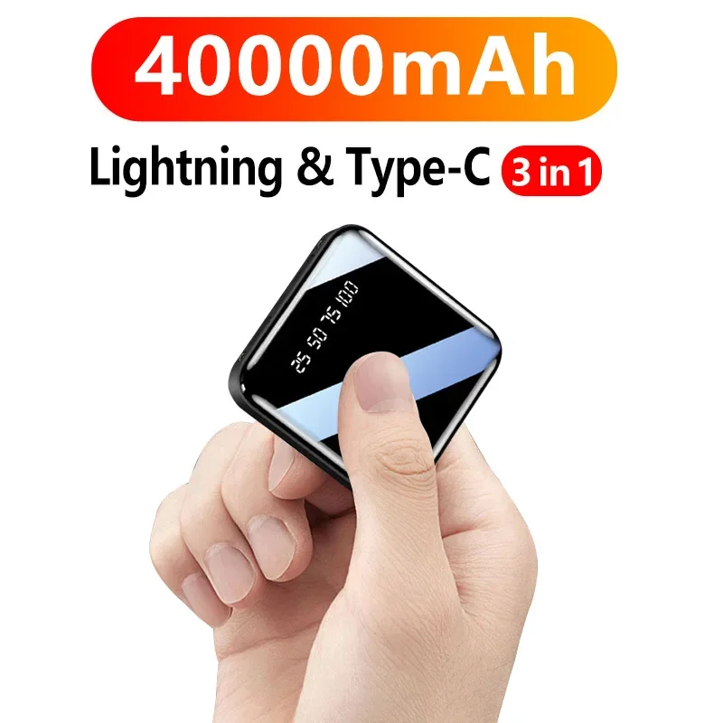 Prenosná mini elektrická banka Rýchle nabíjanie 40000 mAh Externá nabíjačka Digitálny displej externej batérie LED LED pre iPhone Xiaomi