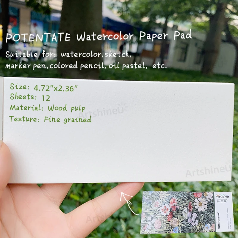 Prenosná náčrtka akvarelového papiera, 12 listov Kniha s jemnými zrnami dreva pre umelcov, Pastel s vodovodným markerom olejom atď.