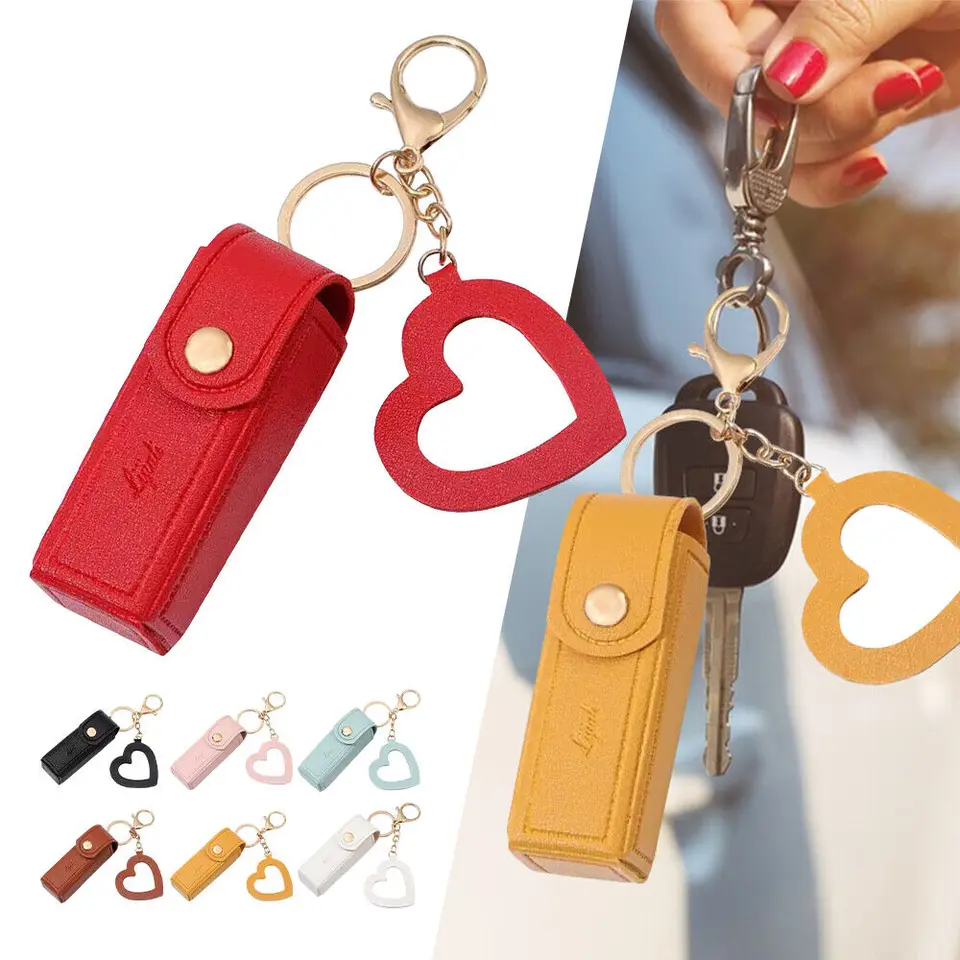 Prenosná PU kožená rúžová vrecká s taškou peňaženky s láskou k kľúčom keychain rúž na rúž Ochrana Mini Storage Bag pre ženy