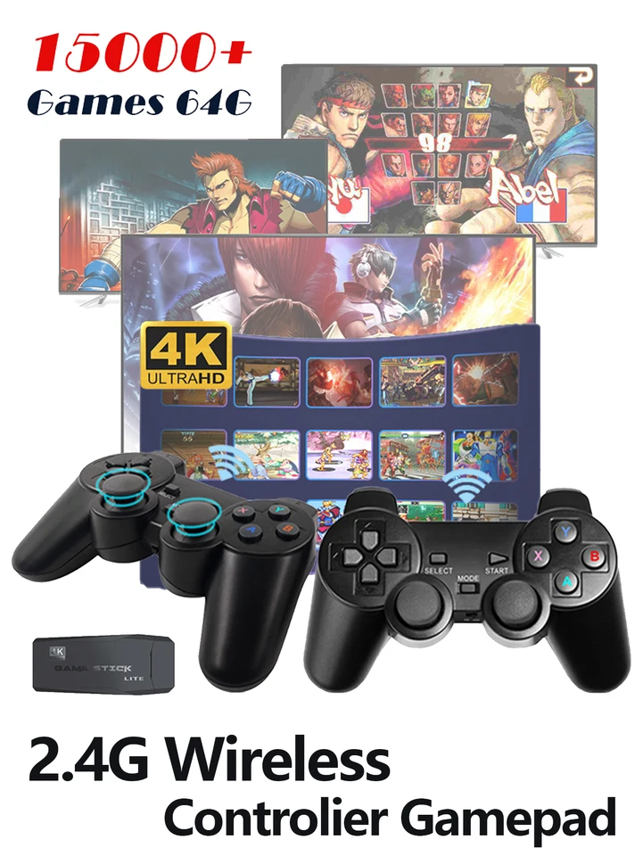 Prenosná televízna herná konzola Set Data Frog 2.4G Retro videohra Console Wireless Game Stick 4K 20000 Dendy pre PS1/GBA/MD 64G