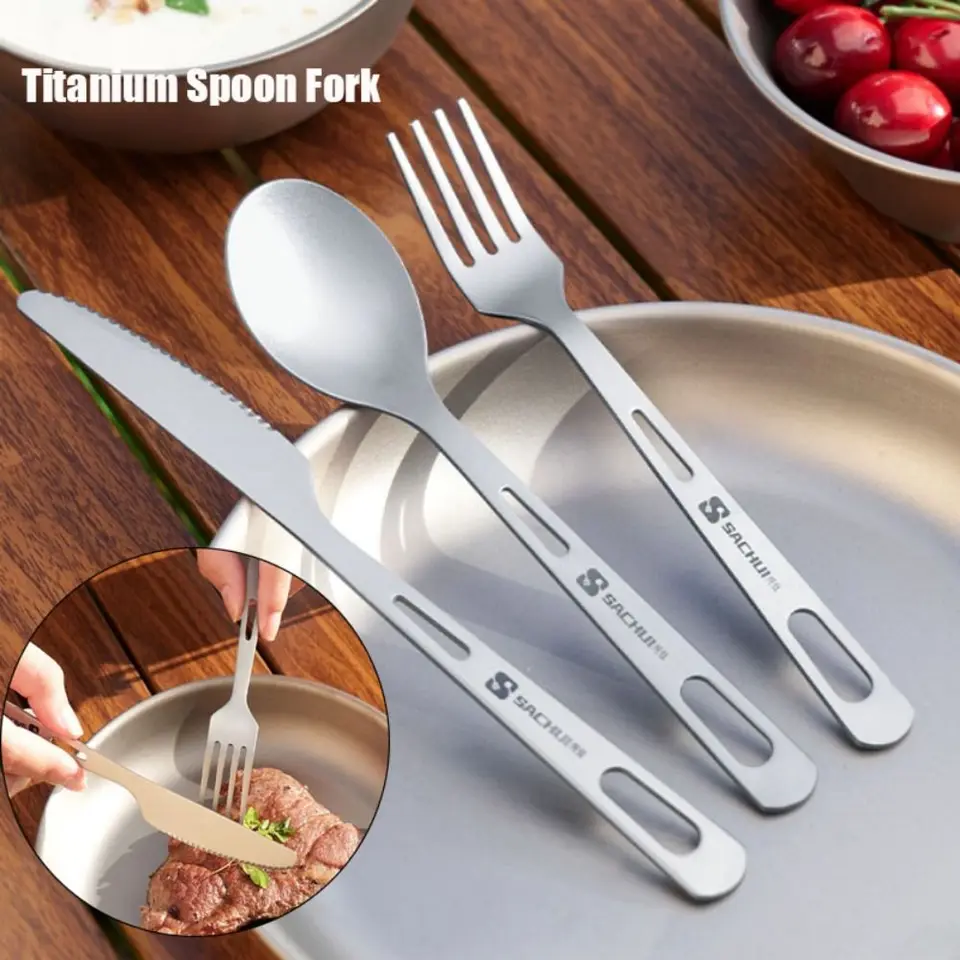 Prenosná titánová rukoväť Spoon Camping Light Titanium Sporyware Cuodlery Fork EDC Environmentálne outdoorové piknikové doplnky