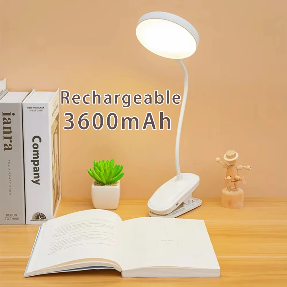 Prenosná USB stolová lampa Nabíjateľná stolová lampa s klipovým postelom Nočné svetlo LED Touch