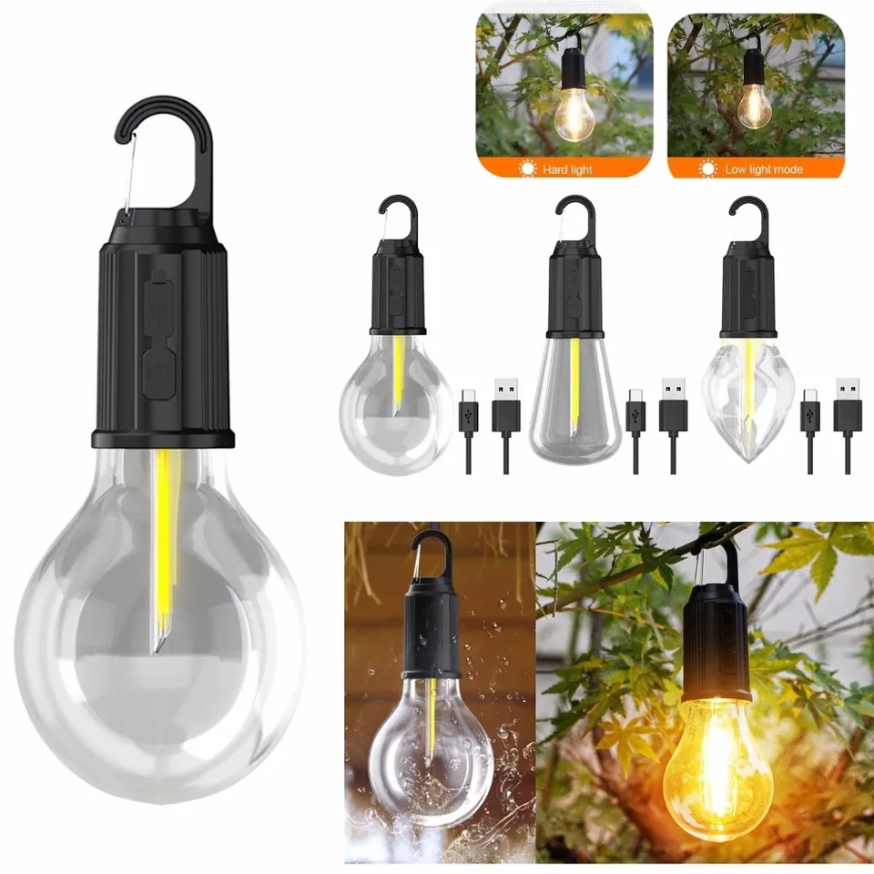 Prenosná závesná vonkajšia vinobranie lucerna teplý stan svetlo LED LED LIMTER Žiarovka s háčikom LED stanu svetlo typu C USB nabíjateľnú žiarovku