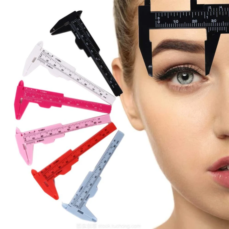 Prenosné 80 mm plastové obočie Meranie vernierového strmeňa tetovania mikrobladingu strmeňový pravítko trvalé nástroje na meranie make -upu