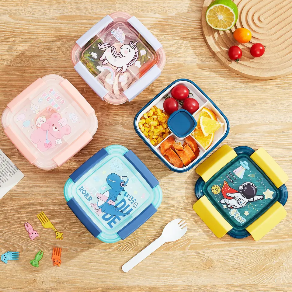 Prenosné detské obedové boxy pre školu jednorožca dinosaurus Bento Box Obed Box so šalátovými miskami Skladovací nádobu 1100 ml