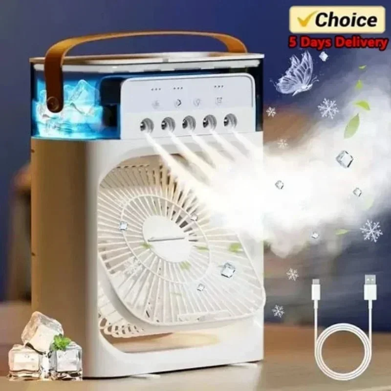 Prenosné klimatizácie ventilátora USB Elektrický ventilátor LED nočná nočná vodná hmla Zábava 3 v 1 Air Humidifie pre dom