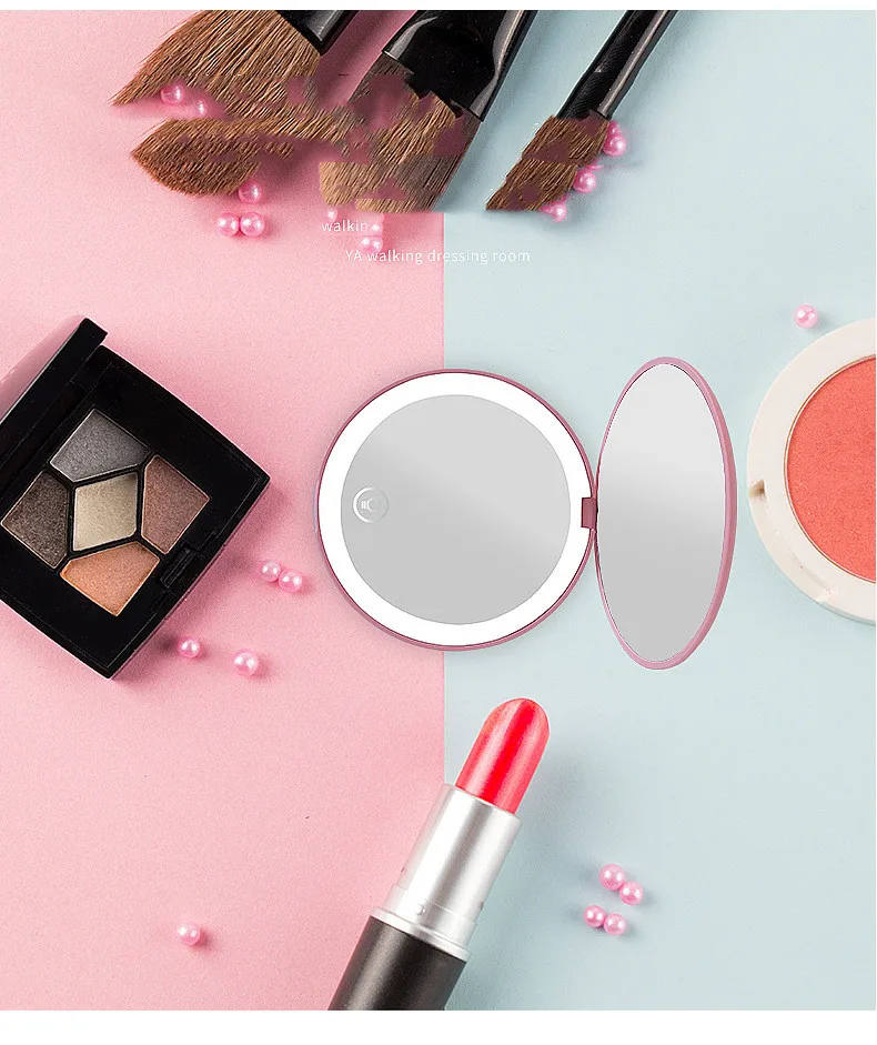 Prenosné LED svetlo make -up zrkadlové svetlá Vanity Compact make -up vreckové zrkadlá Vanity Kozmetické ručné skladanie LED zrkadlové lampa darček