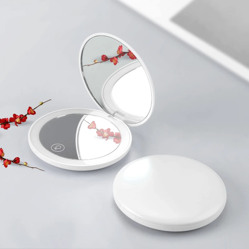 Prenosné make-up zrkadlo Mini LED obojstranný zrkadlový zrkadlo vreckového zrkadla, USB nabíjanie/výdrž batérie, dovolenkové darčeky,