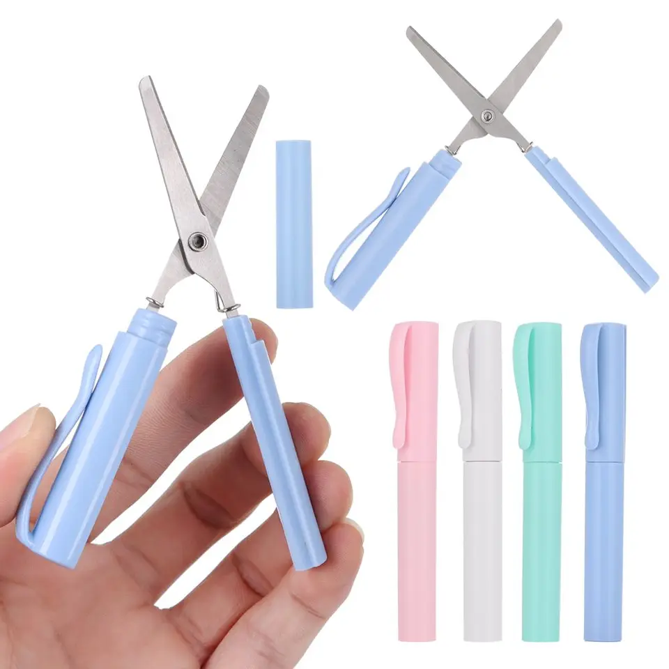 Prenosné mini skladacie nožnice Kreatívne zatiahnuteľné ztiahnuteľné tvary pera Scissors Detské papierové rezanie