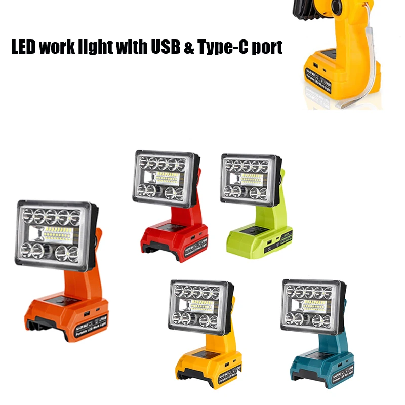 Prenosné pracovné svetlo LED pre Makita/Dewalt/Milwake/Bosch/Black & Decker 18V Battery Outdoor Fishing Wild Camp