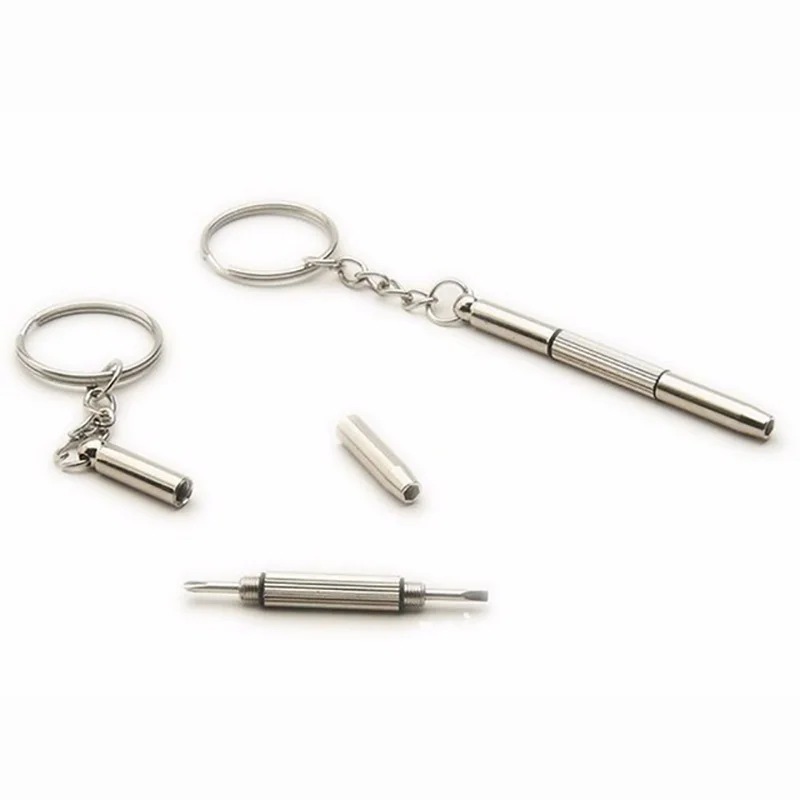 Prenosný 3 v 1 skrutkovač slnečné okuliare na okuliare Oprava hodiniek Screpriver Set Keychain z nehrdzavejúcej ocele Mini skrutkovač ručné náradie